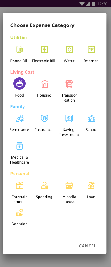 Choose expense category