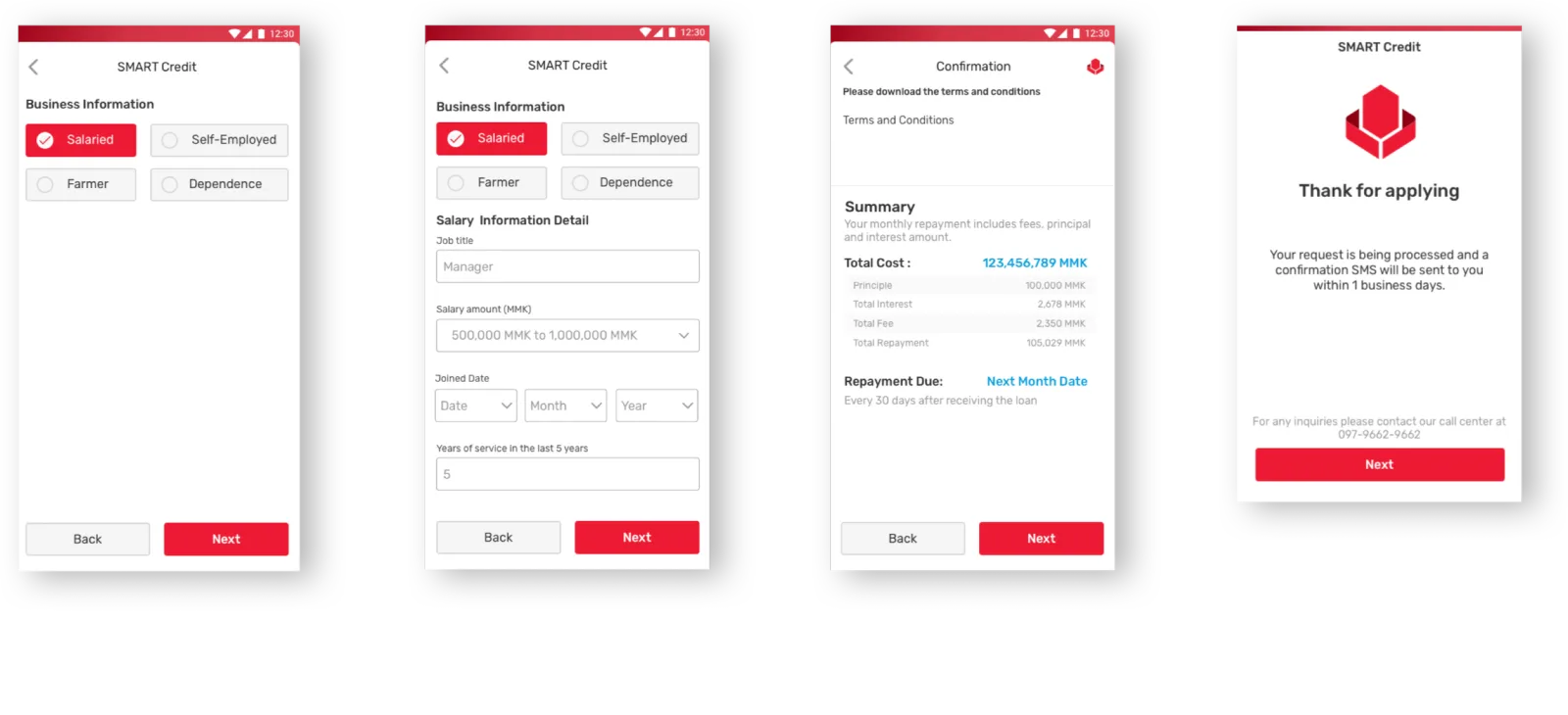 SMART Credit product screens